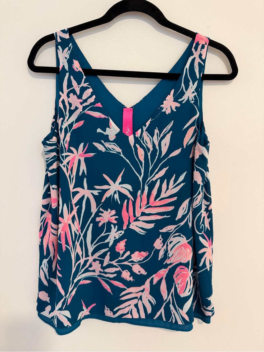 *LIKE NEW* Lilly Pulitzer Reversible Teal Floral V-Neck Swing Tank